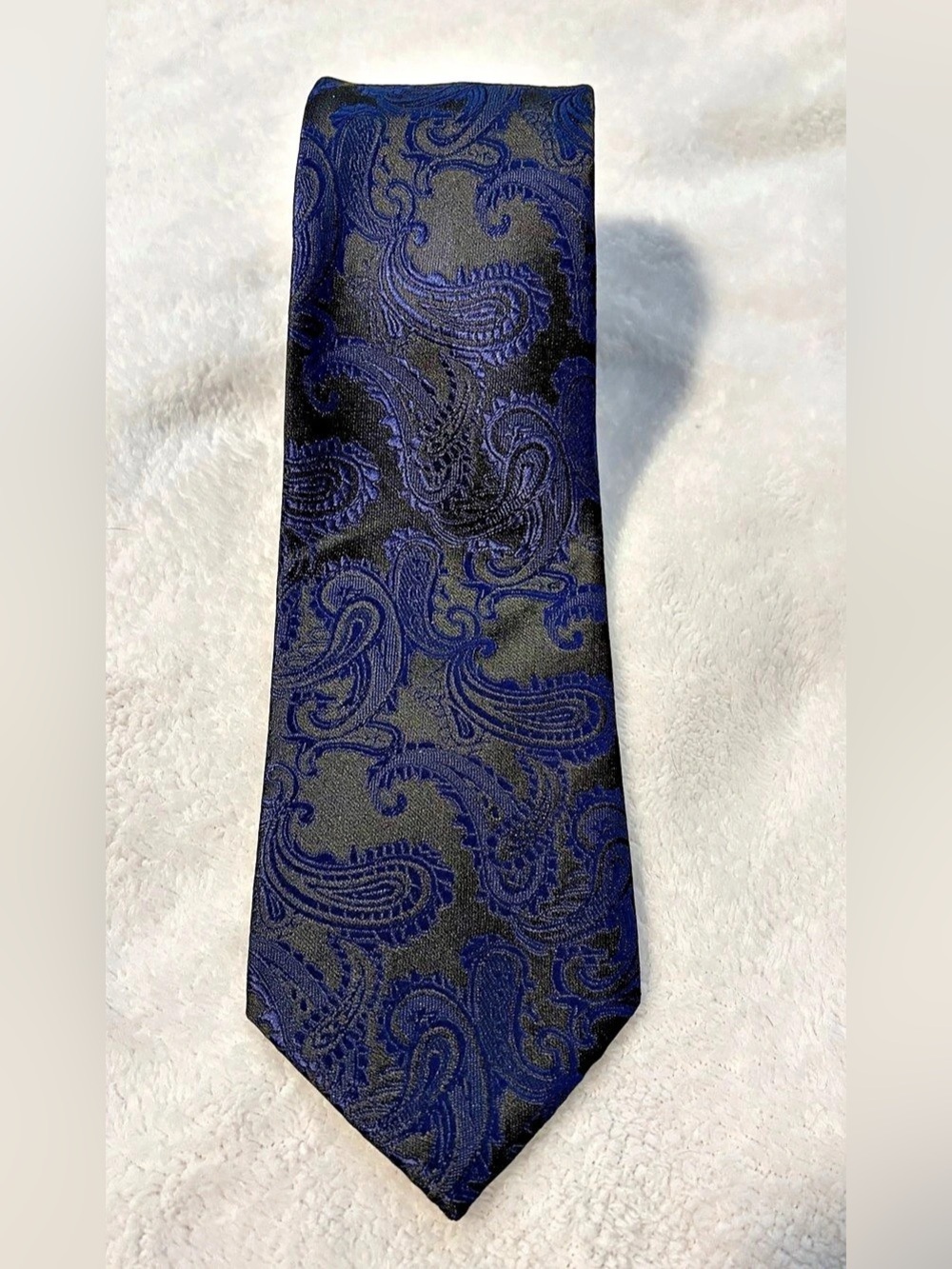 Unbranded Handmade Silk Classic Necktie Black & Blue Jacquard Paisley Print
